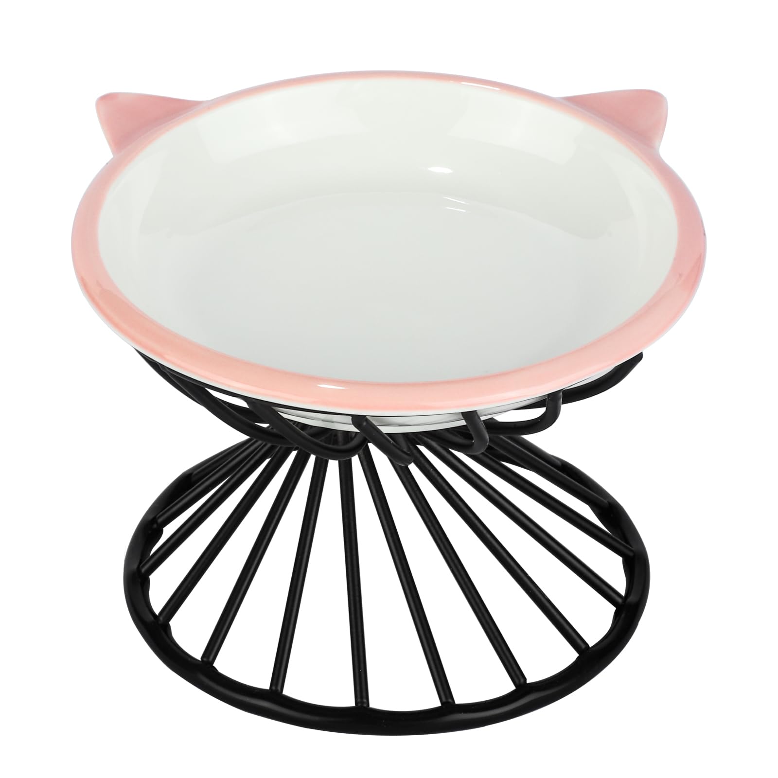 Elevated Cat Bowls,6.3" Wide Raised Ceramic Cat Food Bowl with Anti-Slip Metal Stand for Indoor Cats,Whisker Friendly,Protect Pet's Spine Pet Food