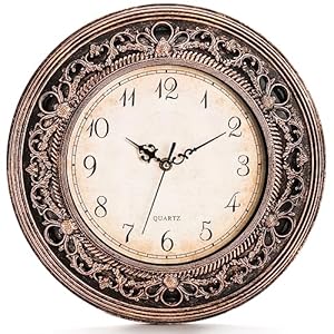 Silent Wall Clock, 13 Inch Vintage Large Wall Clock, Battery Operated Round Bathroom Clock, Non-Ticking Decorative Retro Analog Clock for Living Room, Office, Kitchen, School, Bedroom