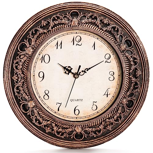 Silent Wall Clock, 13 Inch Vintage Large Wall Clock, Battery Operated Round Bathroom Clock, Non-Ticking Decorative Retro Analog Clock for Living Room, Office, Kitchen, School, Bedroom
