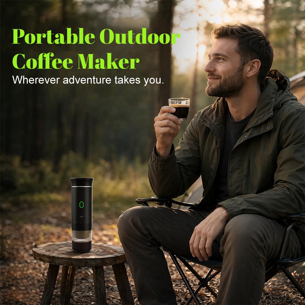 Macchina da caffè portatile, 3 in 1, a batteria, con USB, per campeggio, auto, viaggi, mini macchina da caffè compatibile con capsule e caffè macinato