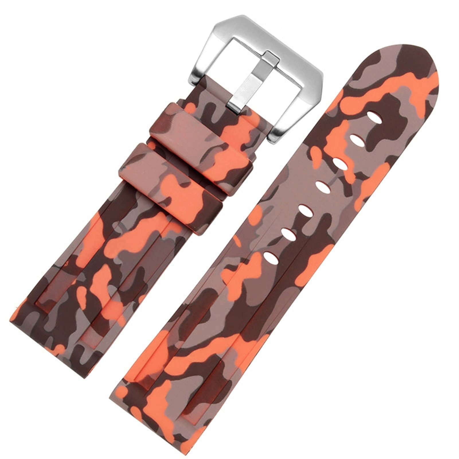 Bracelet silicone 24mm étanche et résistant motif Camo Orange Silver - 8