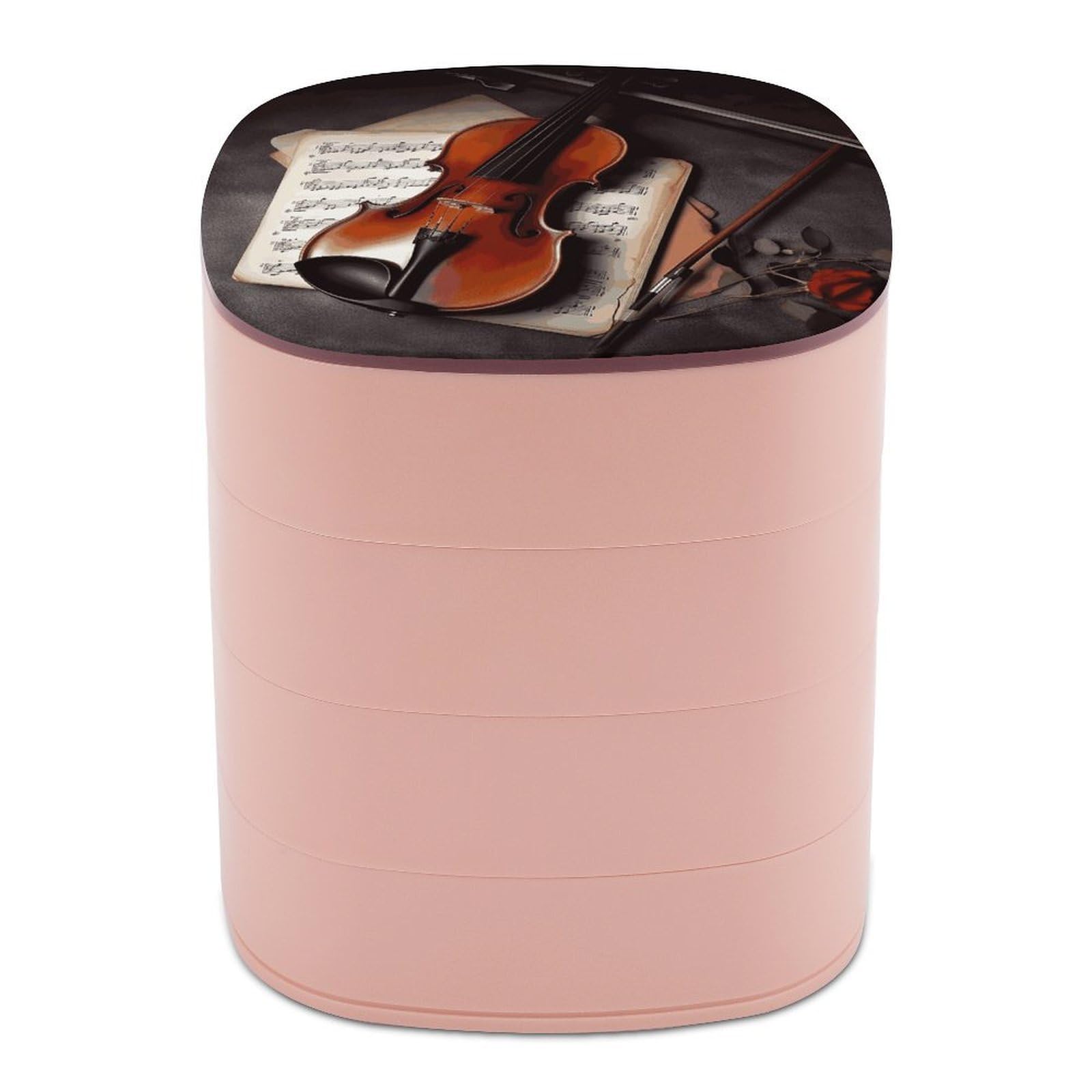 VstaDank Violin Sheet Music Jewelry Box 360° Rotatable Jewelry Organizer 4 Layers Jewelry Case with Lid Fashion Portable Earring Holder for Bracelets Rings Bracelets Vanity