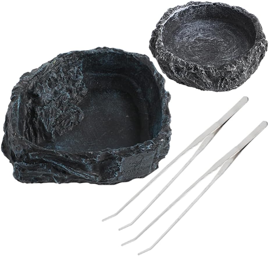 ABOOFAN 1set Large Reptile Feeding Bowl with Tongs Tortoise Water Dish and Crab Food Dish for Bearded Dragons and Snakes Design for Easy Cleaning and Versatile Use
