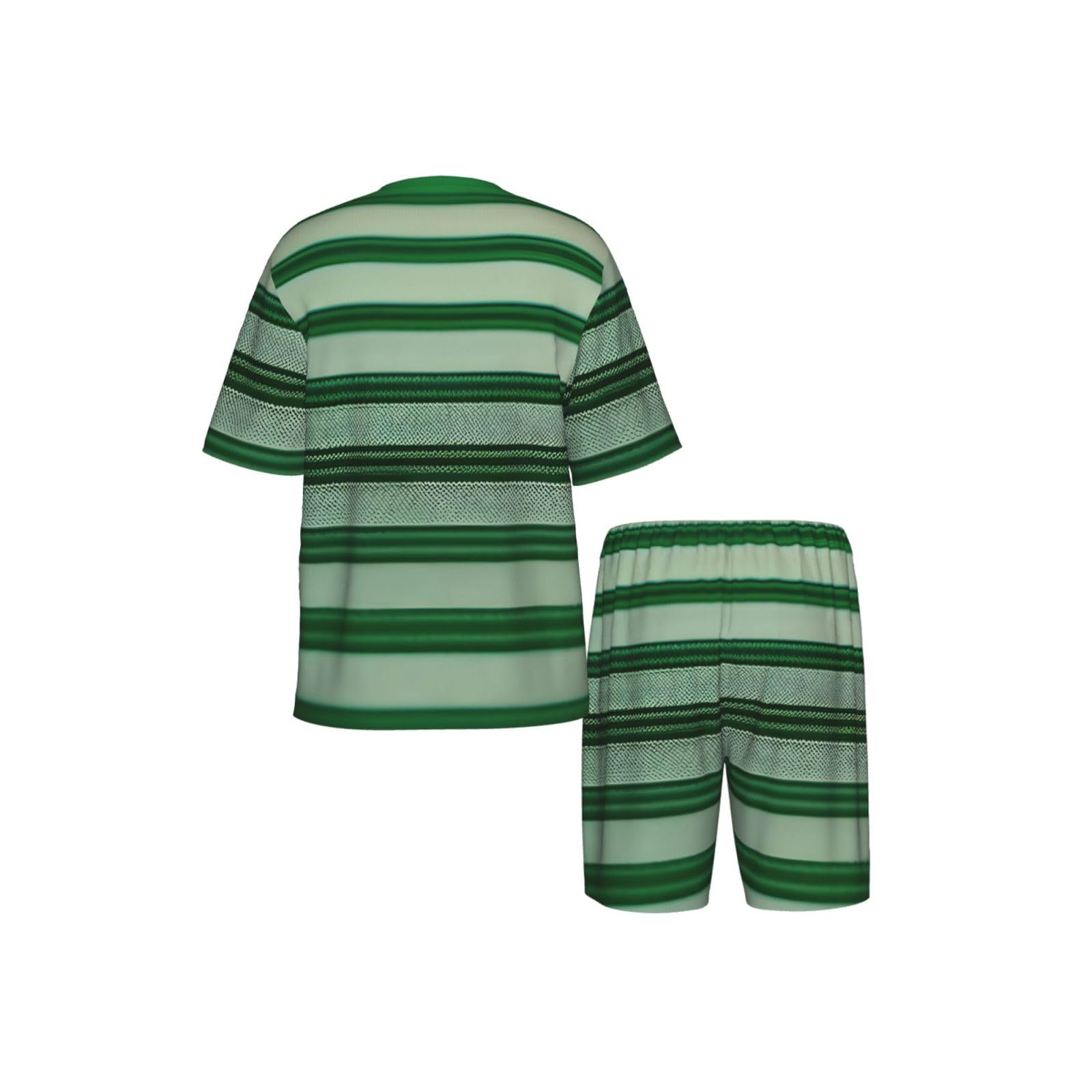 Set pigiama classico da uomo con stampa a righe verdi, pantaloncini da pigiama morbidi per gli uomini, perfetti per le notti estive