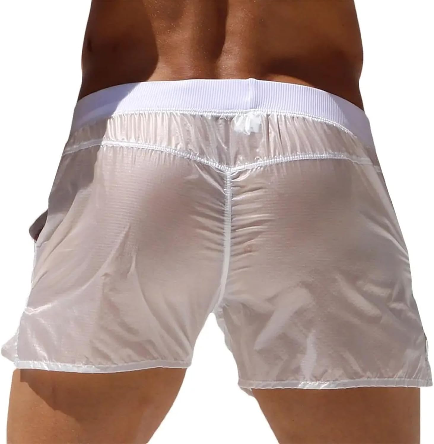 Bowanadacles Mens Swim Trunks Elastic Waist See-Through Summer Beach Shorts Low Waist Bathing Suit Swimwear with Pockets - Image 3