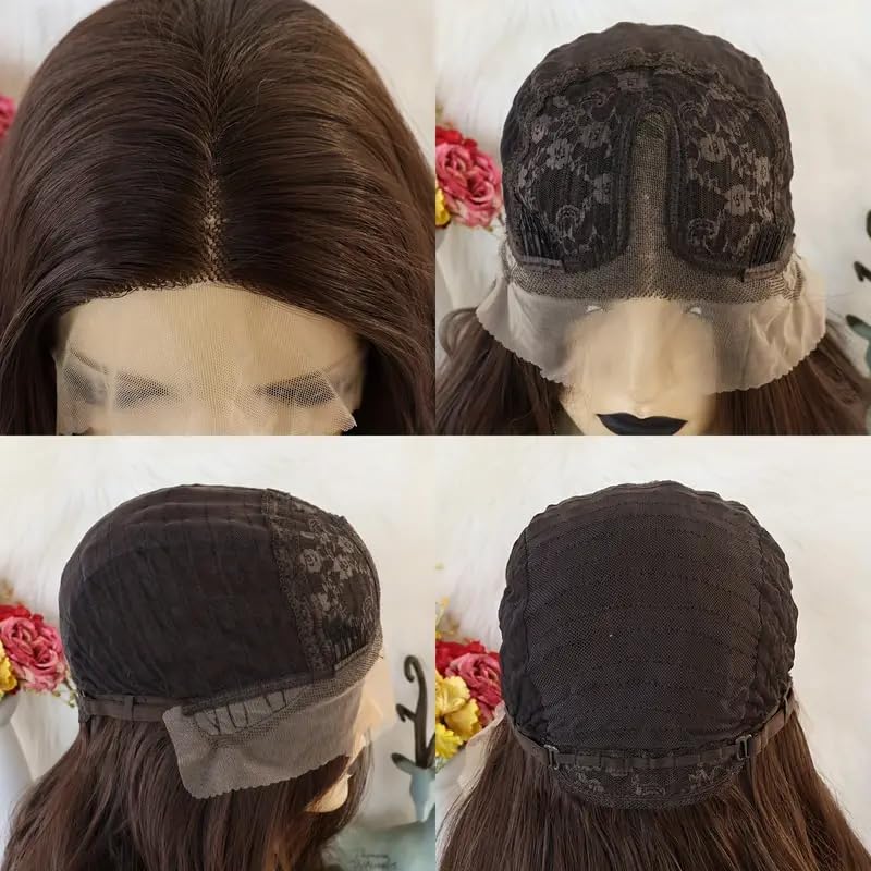Image of Akashkrishn Synthetic Hair Wig For Women Long Brown Wig Middle Part Body Wavy Front Wig For Women Daily Party Use Natural Look Hair Wig