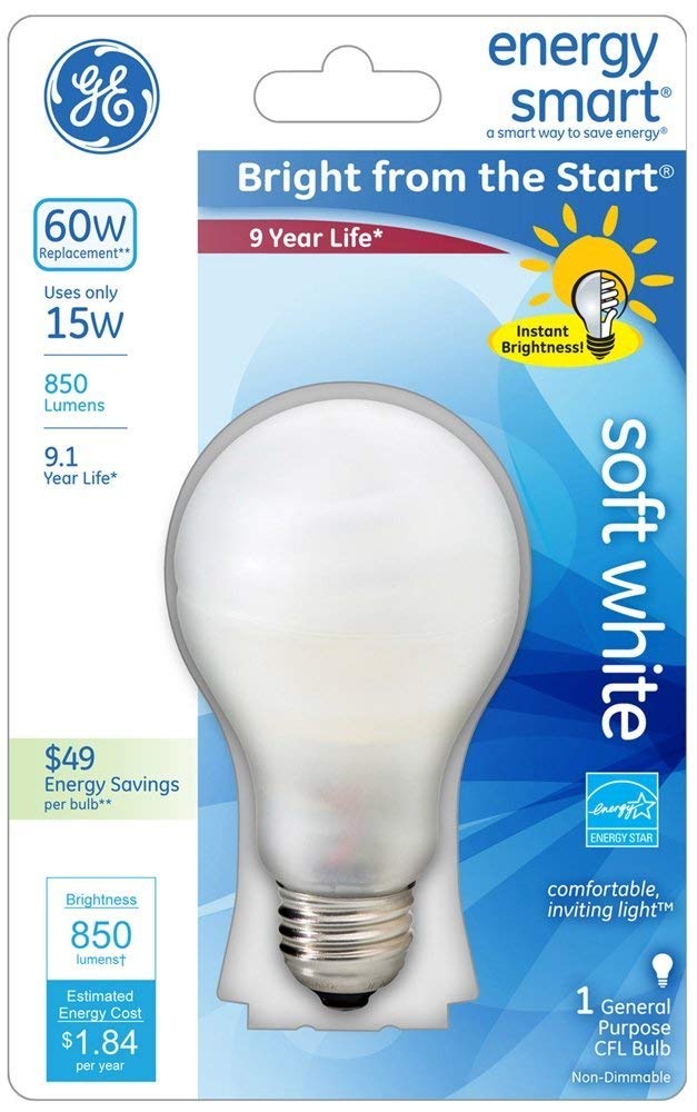 G E Lighting 42115 15W SW A19 CFL Bulb