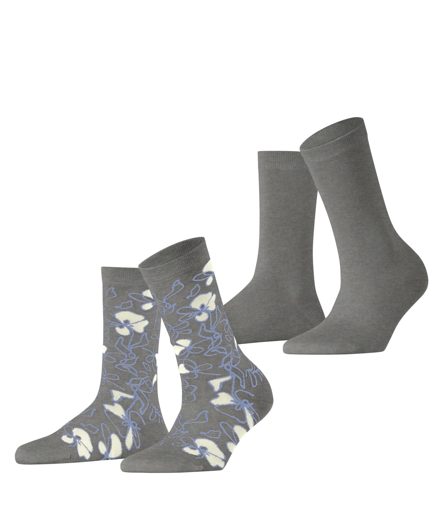 ESPRIT Women's Flower Sketch Multipack W So Cotton Patterned Socks 2 Pairs, Grey Light 3400, 2.5-5