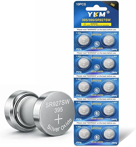 YKM Paquete de 10 baterías de reloj SR927SW 395 399 LR927 AG7 1.55V batería de botón de óxido de plata