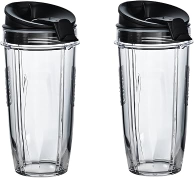 Nutri Ninja 24-Ounce BPA-Free Tritan Cup with Spout Lid, 2-Pack, XSK2424, Compatable with BL45x/BL48x/BL49x/BL64x/BL68x/BN4xx/BN75x/BN8xx/BR6xx/ SS1xx/SS15x/SS3xx/SS4xx/CB1xx/CB3xx/CB4xx/TB3xx/TB4xx