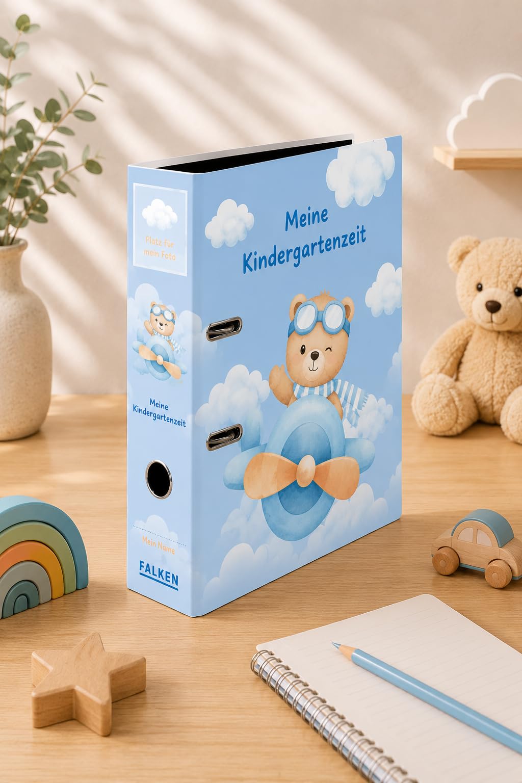 FALKEN 6 raccoglitori scuola materna A4 dorso 8 cm assortiti | Made in Germany con tasca, raccoglitore per asilo e portfolio bambini