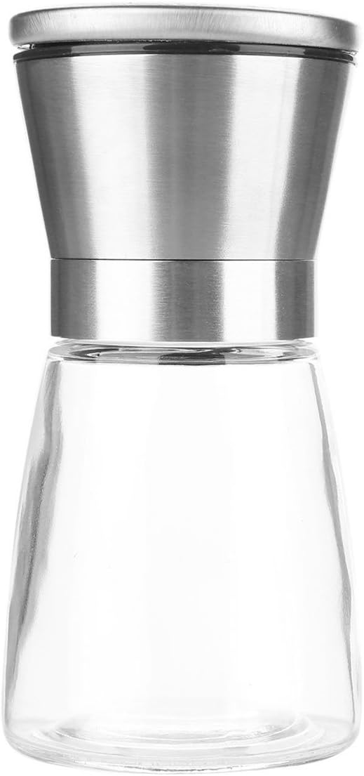 BlueSnail Stainless Steel Manual Grips Glass Salt Pepper Grinder Seasoning Bottle (5.1", Silver)