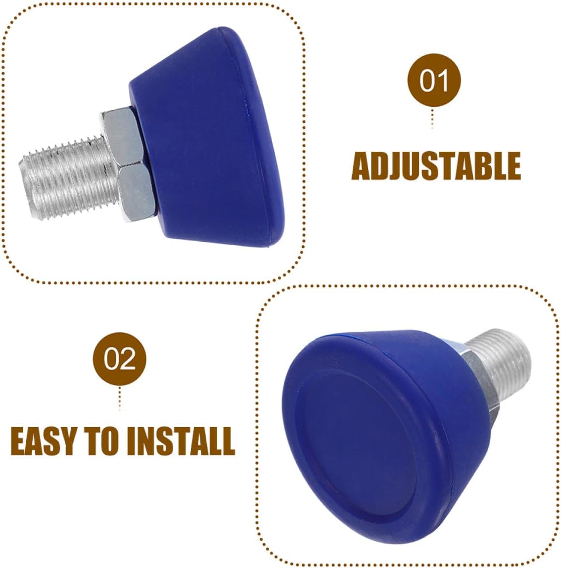 2Pcs Adjustable Rubber Roller Skate Toe Stops with 5/8 Inch Bolt Blue Non-Slip Skate Stoppers for Roller Parts and Inline Skating Supplies