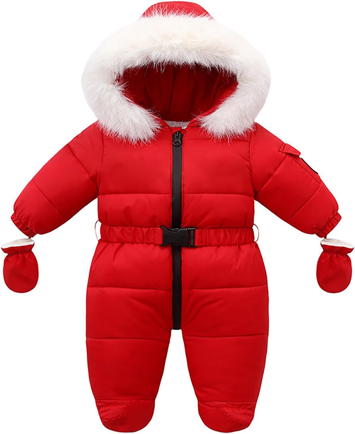 Baby Boys Girls Thicken Fleece Snowsuit Hooded Windproof Zip Up Insulated Jumpsuit Winter Warm Solid 𝗦𝗻ow Suit