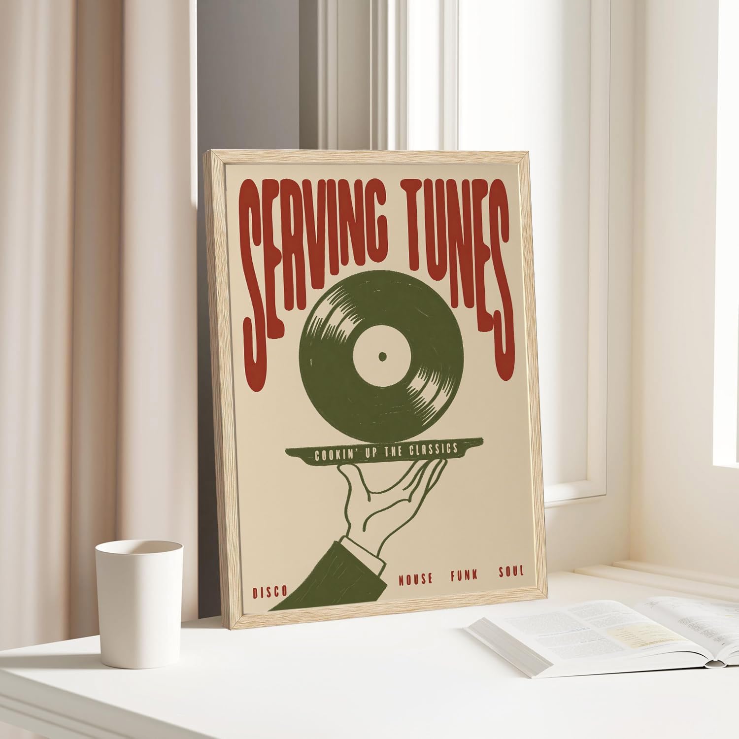 XJYISUO Framed Wall Art Vintage Music Wall Decor Retro Vinyl Record Canvas Art Serving Tunes Pictures Trendy Mid Century Paintings Disco Funk Soul Artwork For Living Room Home Bar Music Room