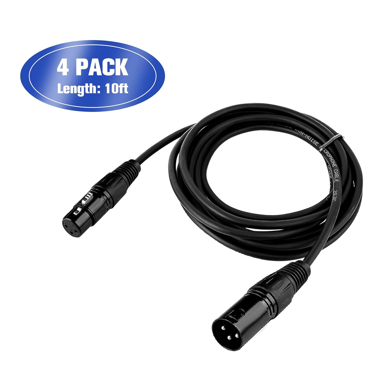 DMX Cable 10 ft,Flexible 3 Pin Signal XLR Male to Female DMX Cable Wires for DJ Stage Lighting Input & Output (10FT,4 Pack), black