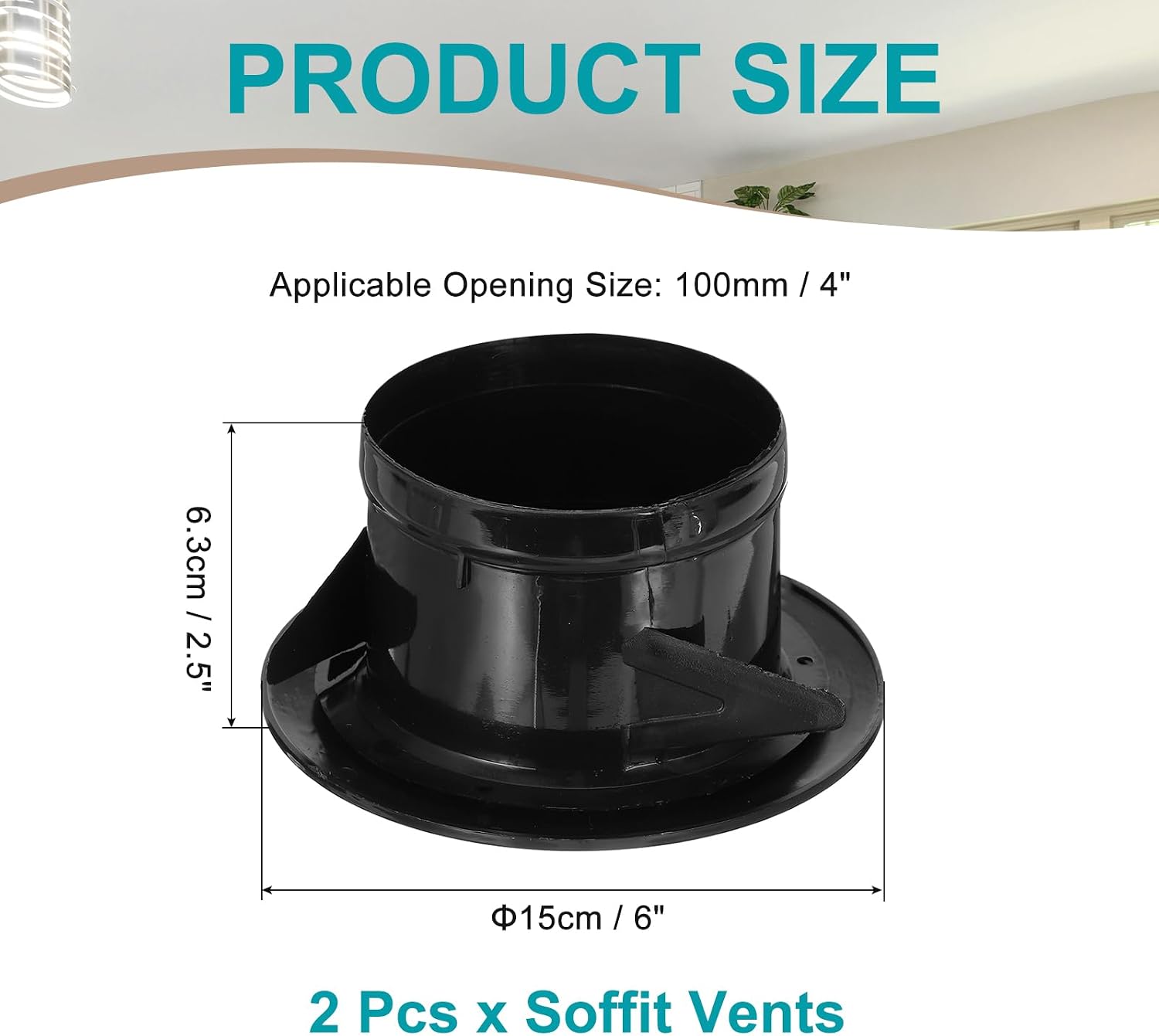 PATIKIL 4 Inch Round Air Vent Cover, 2 Pack Soffit Vents ABS Adjustable Ceiling Vent Covers Air Vent Louver for Bathroom Kitchen Living Room Ventilation System, Black