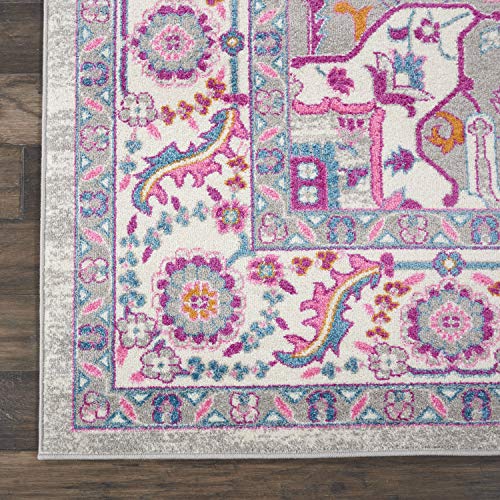 Nourison Passion Bohemian Light Grey/Pink 8' X 10' Area-Rug, Easy-Cleaning, Non Shedding, Bed Room, Living Room, Dining Room, Kitchen (8X10) #TOP5