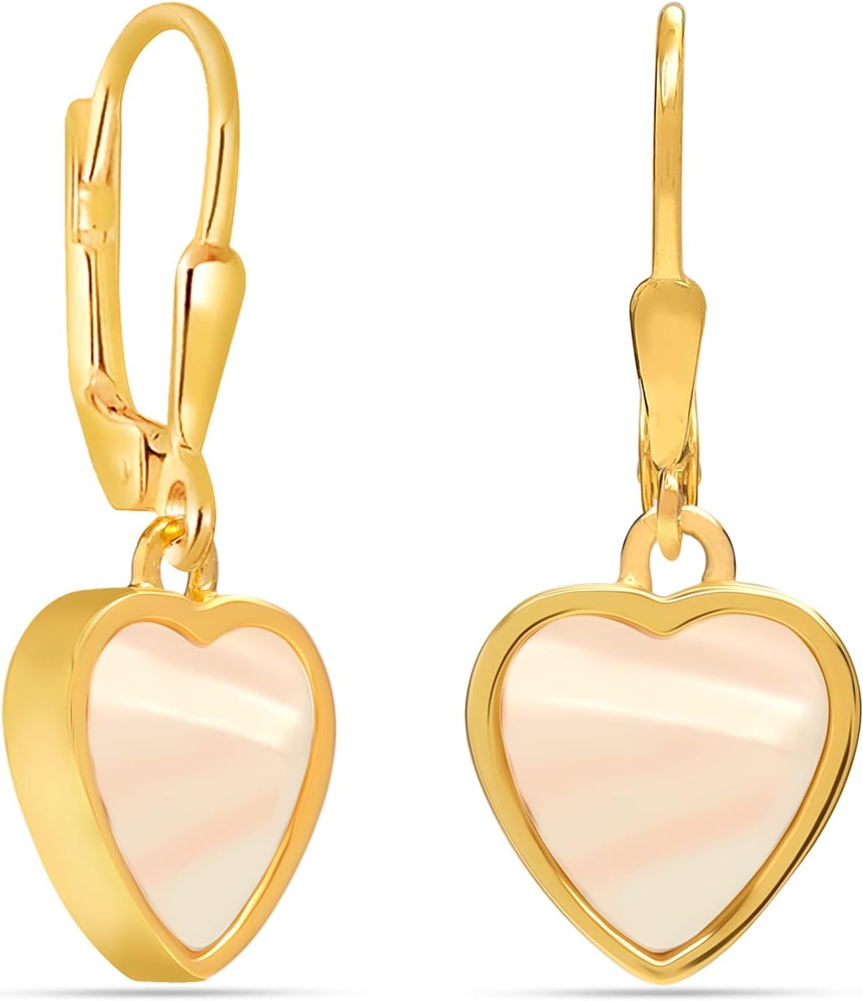 Charmsy 925 Sterling Silver 14K Gold-Plated Mother Of Pearl Heart Leverback Drop Dangle Earrings for Women Teen