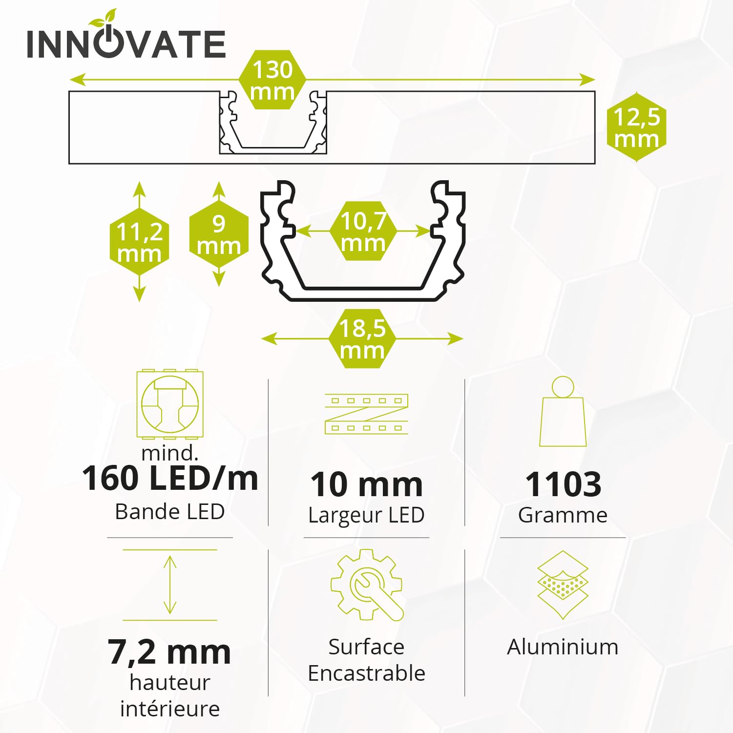INNOVATE Rail de rideau pour plafond Placo LED Profilé aluminium