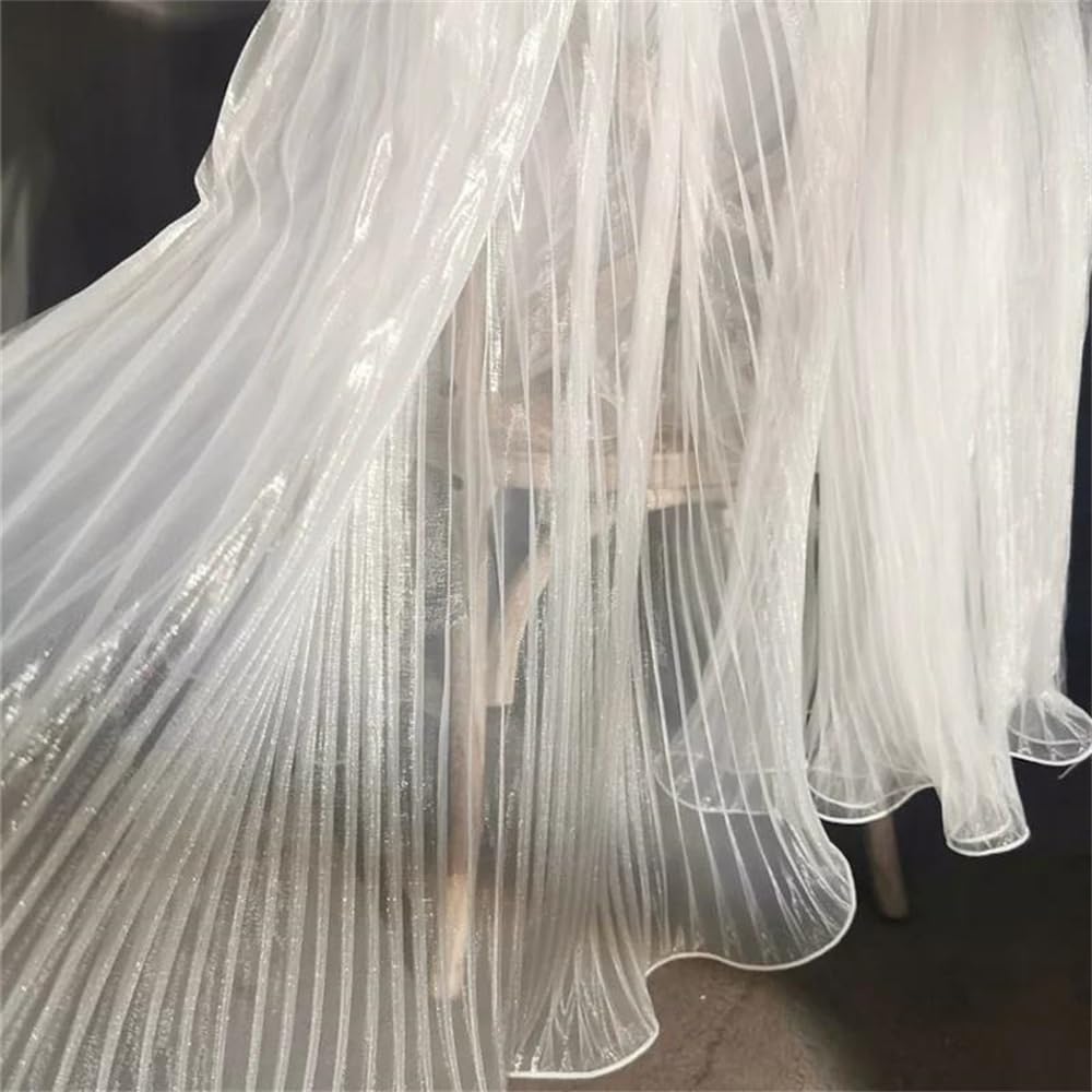 Tela de organza, encaje y voile iridiscente, Tela de Organza 100% Poliéster Blanca 145cm x (0,5-10) M for Vestido por Metro(145cm x 1M)
