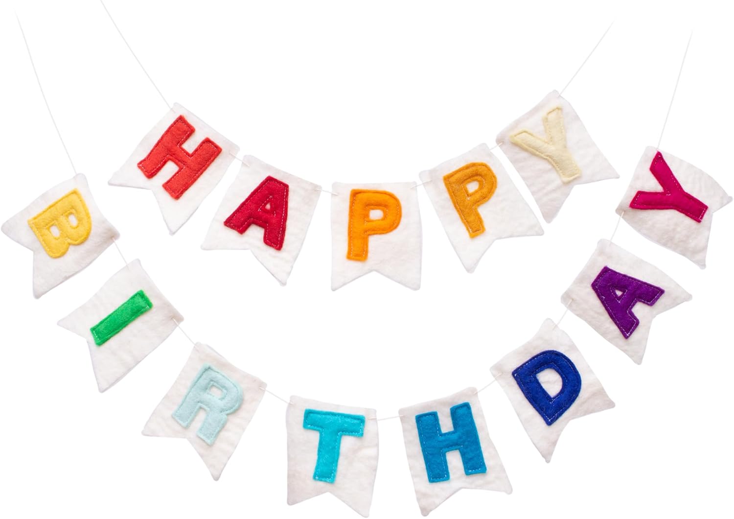 Glaciart One Happy Birthday Felt Banner - Natural Handmade Wool Letters - Birthday Party Decorations & Party Supplies - Ready-to-Hang Art - 6Ft, Rainbow-Colored