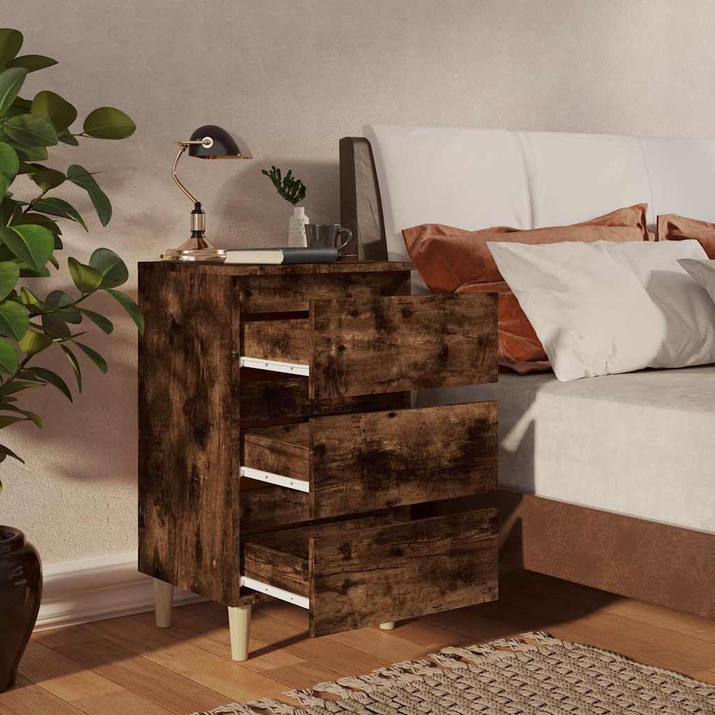 Set di 2 comodini con 3 cassetti, rovere affumicato, 40 x 35 x 69