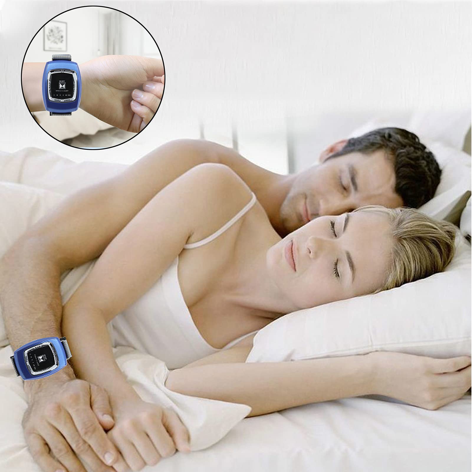 Dispositivo Antirronquidos,Pare el Ronquido Reloj de Pulsera para Anti-Ronquidos,Inteligente Dispositivos de solución de ronquidos de Ayuda, 3 Modos y 6 Marchas,USB Recargable,Azul