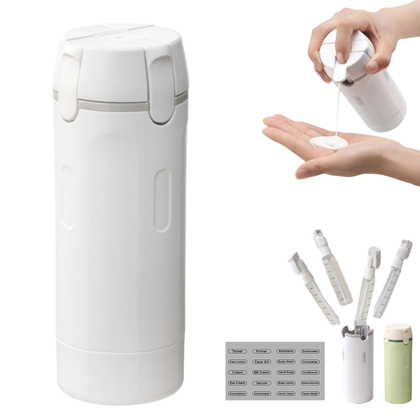 Auriiktch 4 In 1 Travel Bottles for Toiletries, Refillable Travel Dispenser Bottles, Leak-Proof Toiletry Containers for Shampoo Conditioner Body Lotion Bath Shower Gel (White*1)