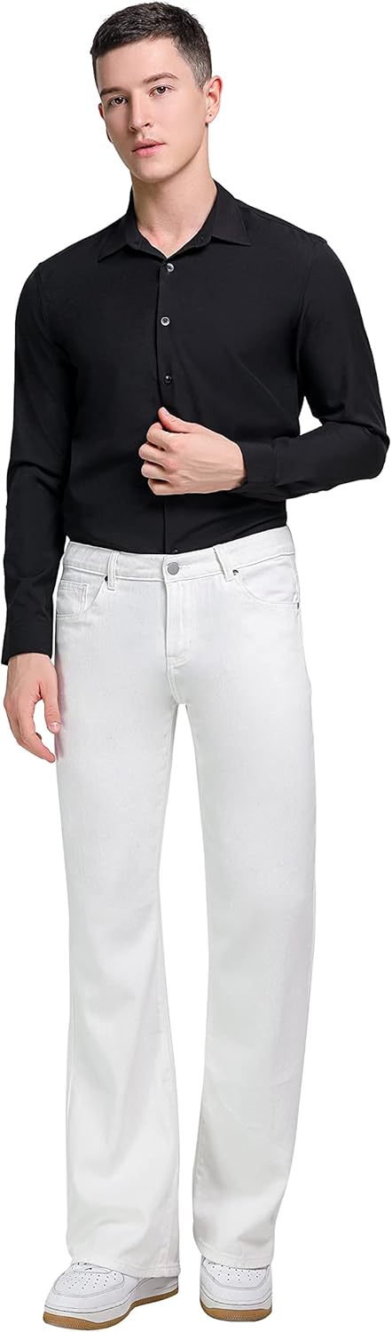 Wbestwind Men's Relaxed Stretch Vintage 60s 70s Bell Bottom Fit Comfort Flared Retro Leg Denim Jeans - Image 2