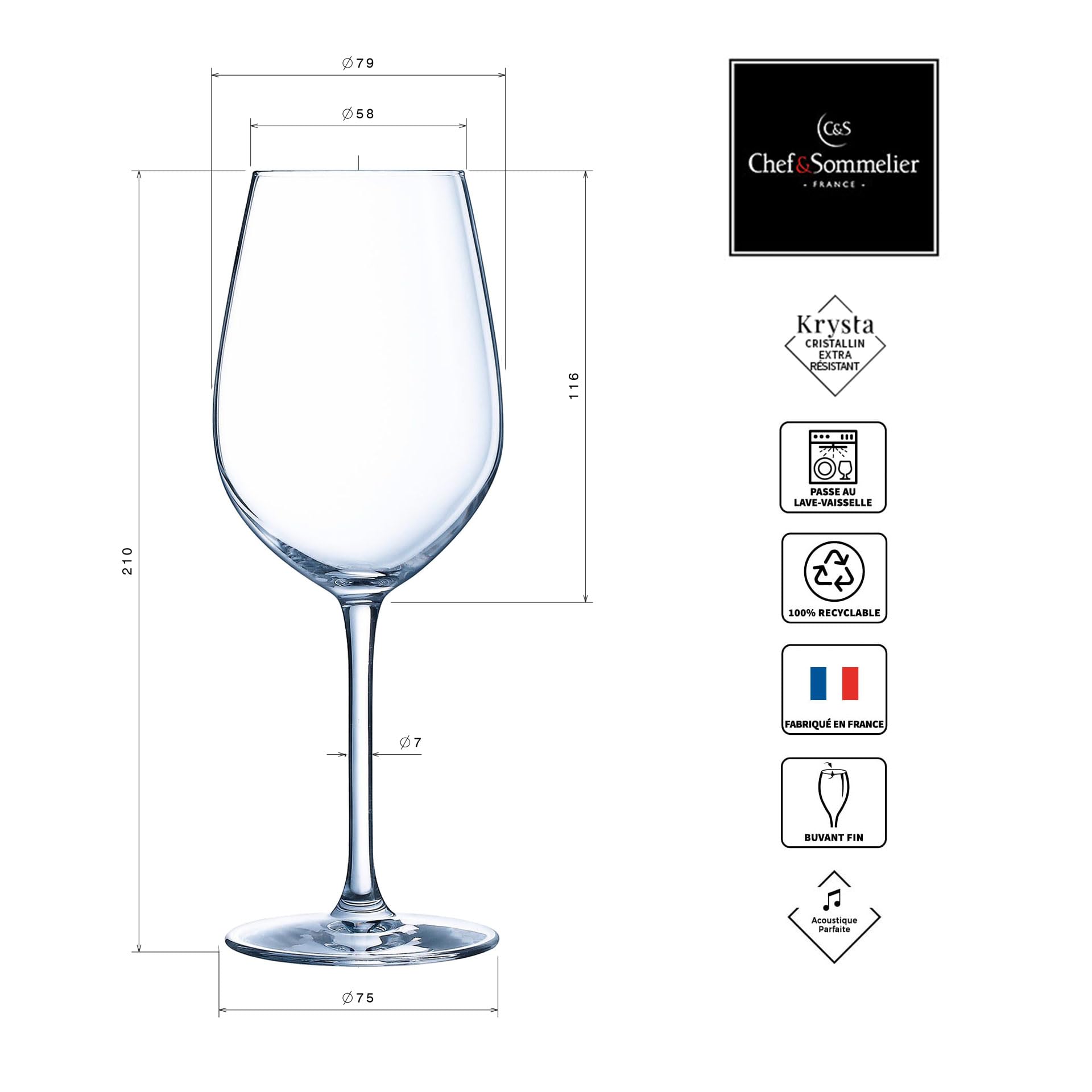 Chef & Sommelier - Collection Sequence - 6 verres à pied 35 cl - Fabriqués en France - Emballage renforcé