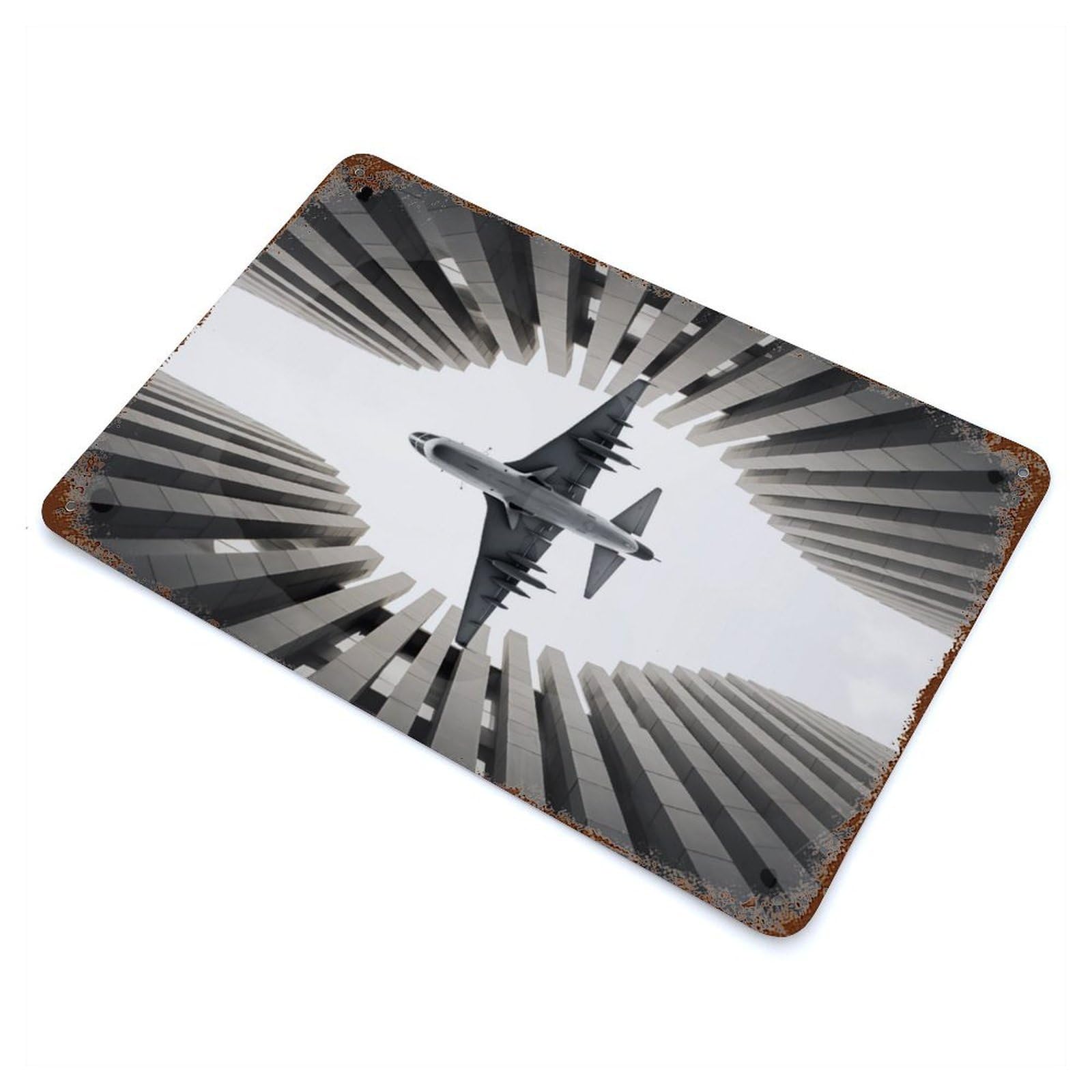 Rust Effect Airliner Plane Bottom View Aged Metal Wall Plaque 11.8"x7.9", Rustic Home Decor for Bistro, Counter And Cafe Decor