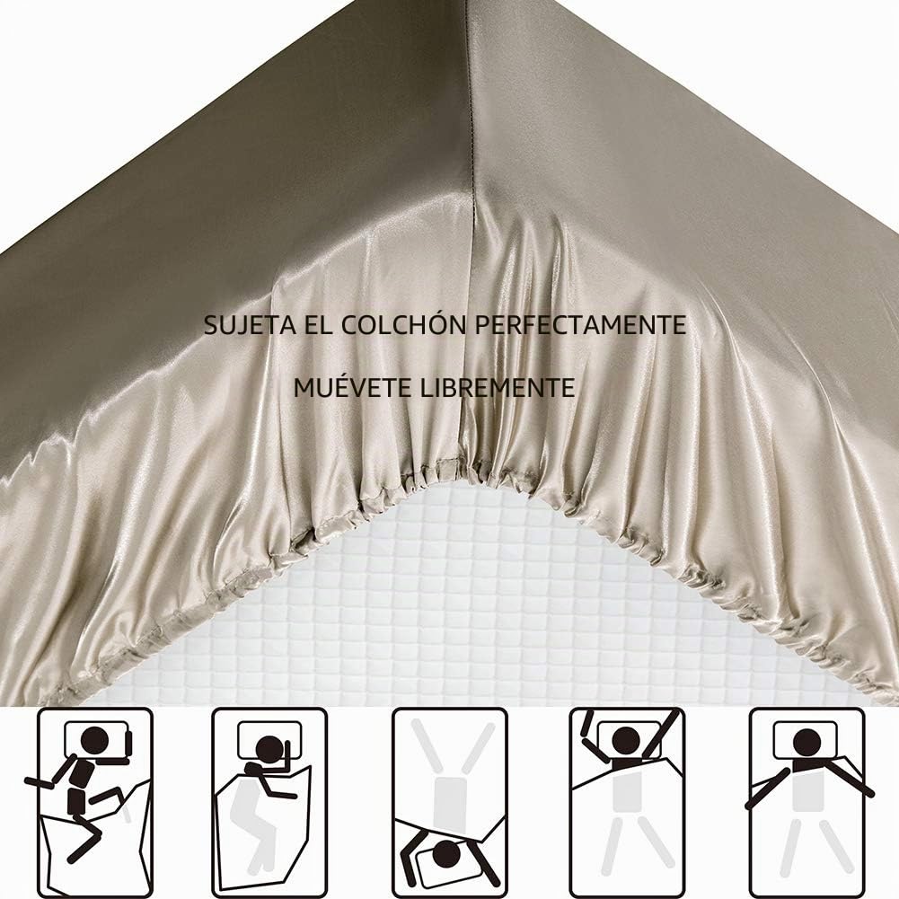 Sábanas de satén tamaño King, sábanas de Seda Gris Pardo, Juego de Ropa de Cama Suave de 4 Piezas con 1 sábana Bajera de Bolsillo Profundo, 1 sábana encimera y 2 Fundas de Almohada