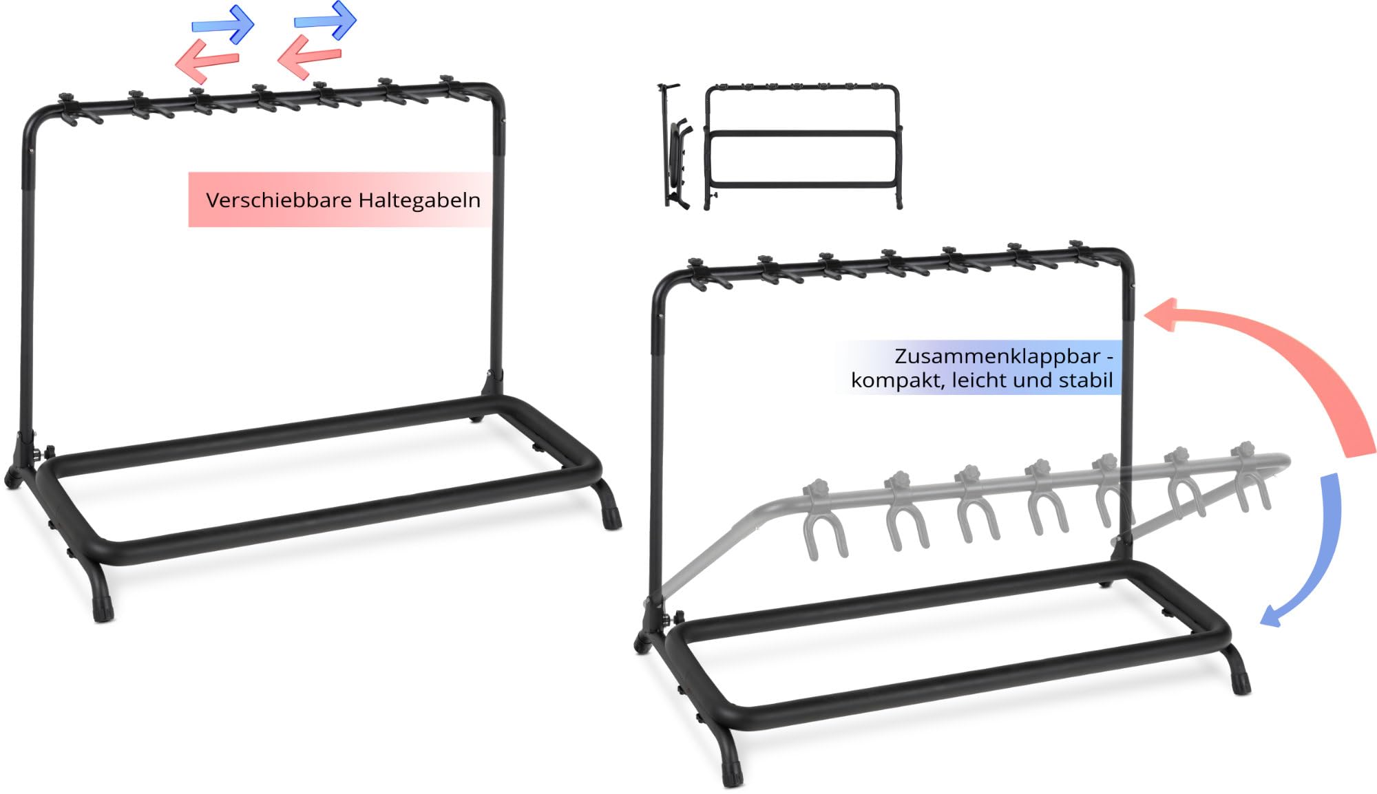 Soporte Classic Cantabile para 7 guitarras y bajos, plegable, con soportes de mástil ajustables, acolchado de espuma y estructura metálica para fácil transporte.