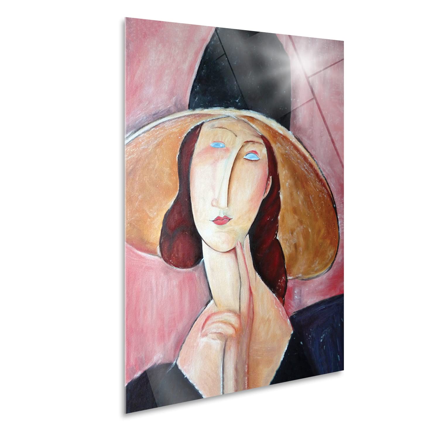 Giallobus - Quadro - Amedeo Modigliani - Jeanne Hebuterne con Copricapo Largo - Vetro Acrilico - 50x70 - Pronto da Appendere - Quadri Moderni per la casa