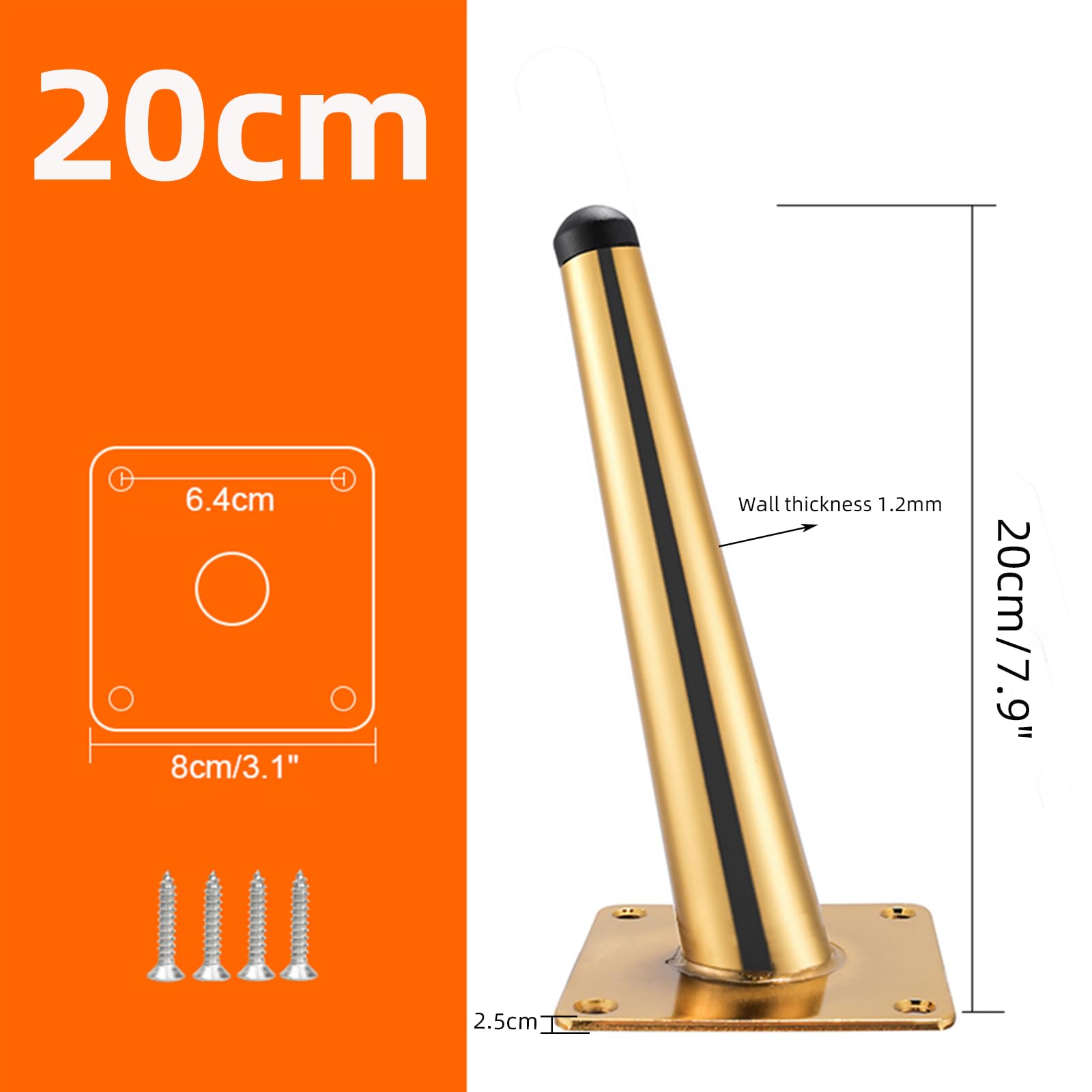 Gambe per Mobili Piedini per Tavolo In Metallo Dorato 4 Pezzi Supporto In Acciaio Laminato A Freddo Dorato Superficie Galvanica Piedini per Divano Altezza: 10-35 cm Piedini per Mobile 20 cm/7,9"