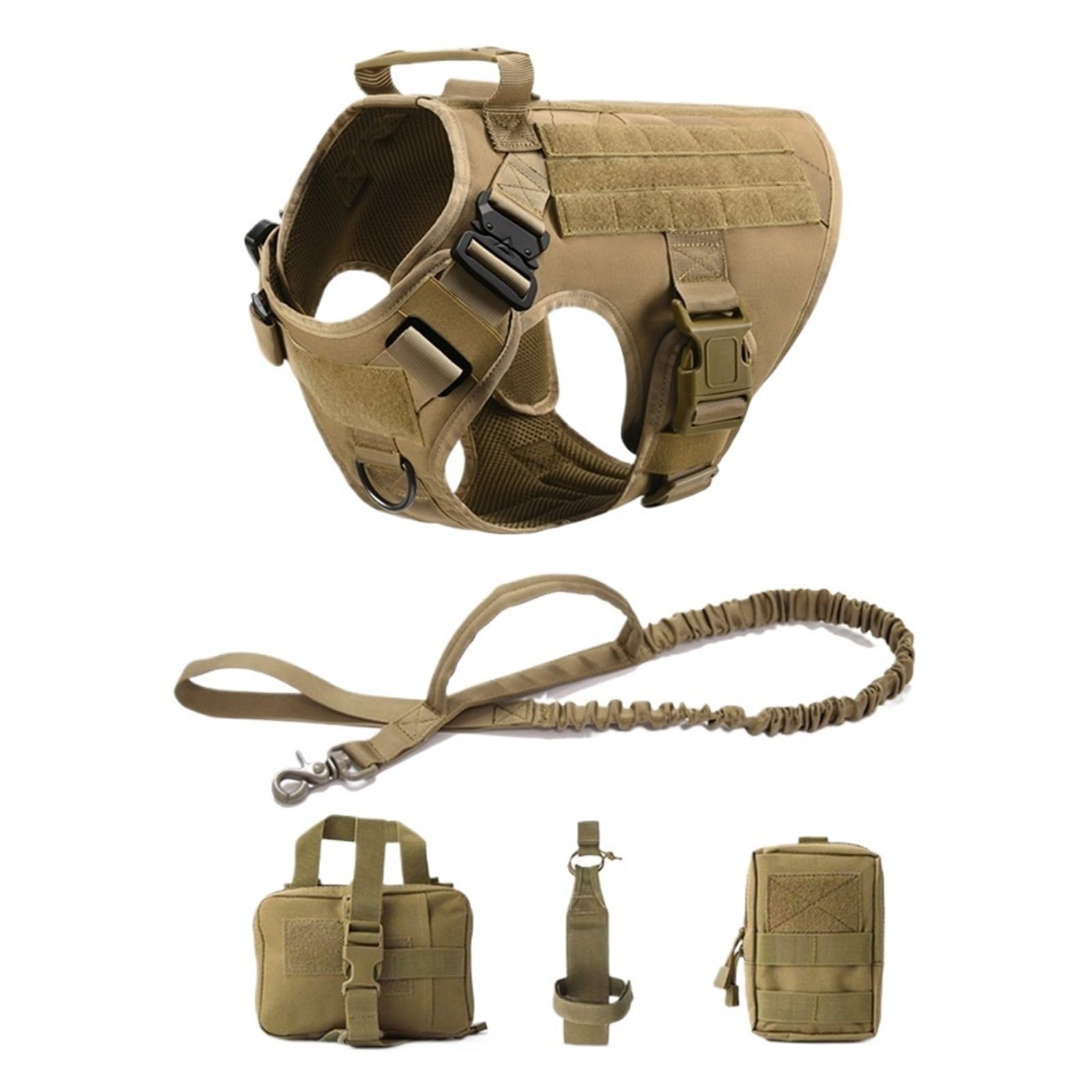 Tactical Military Vest Pet German Shepherd Golden Retriever Training Dog Harness And Leash Set For All Breeds Dogs(Brown 5 piece set,S(Below28kg)) โ image 1