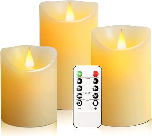 ABBING Juego de 3 velas LED sin llama que funcionan con pilas, con control remoto de 10 teclas y temporizador de 24 horas de ciclismo, (H 4" 5" 6" x