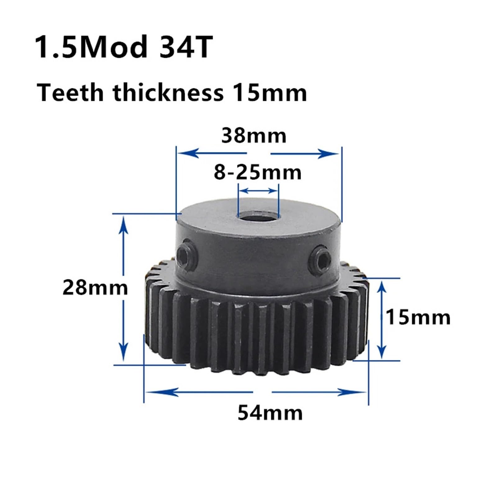 Bevel Gear Pinion Hardware Mechanical 1.5M 31T 32T 33T 34T Spur Gear Pinion Teeth Width 15mm 1.5mod Gear Rack 33teeth Bore 8/10mm(8mm-34 Teeth)
