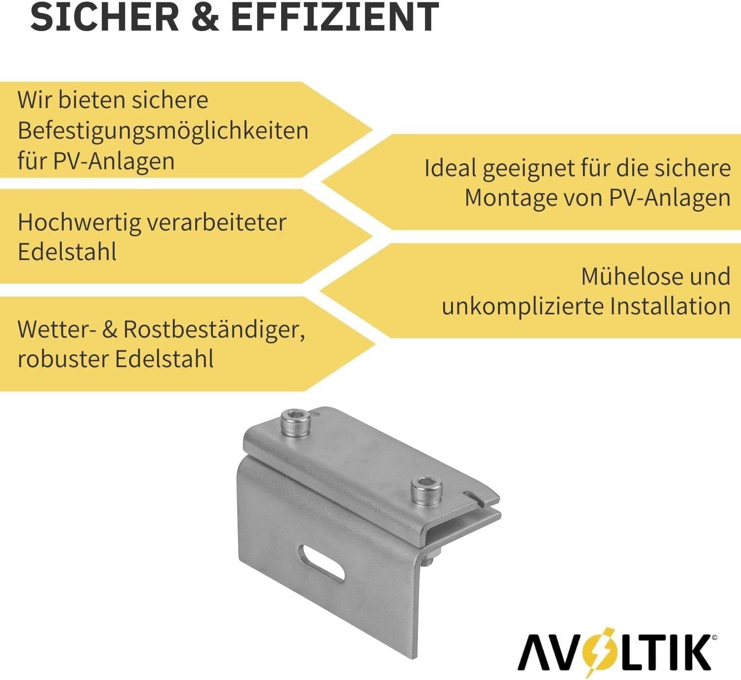 Avoltik 10x Dachfalzklemme zur Solarpanel Befestigung I Stehfalzklemme Photovoltaik aus Edelstahl 1.4301 I Klemme 45x52mm zur Solarmodul Dachbefestigung I Montageklemme zur Stehfalzdach-Montage