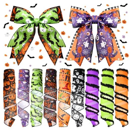 23+ Spooktacular Halloween Wreaths You Need to See This Season 6 Yuxung 9 Rolls 45 Yards Halloween Ribbon Wired Edge Ribbons for Wreaths Bow Bat Spider Web Pumpkin Ghost Print Craft Ribbon Burlap Grosgrain Ribbon for Spooky Party Decorations DIY Supplies Gift