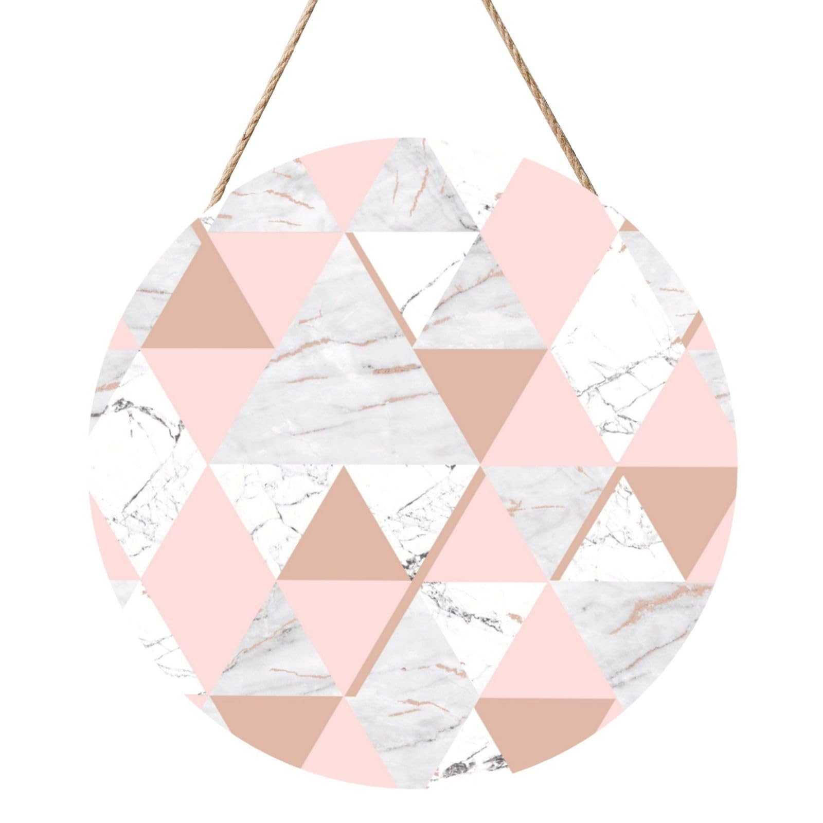 InOmak Grey And Pink Rose Gold Marble Diamond, Round Wood Panel Painting 12 in, Wall Hanging Painting For Home