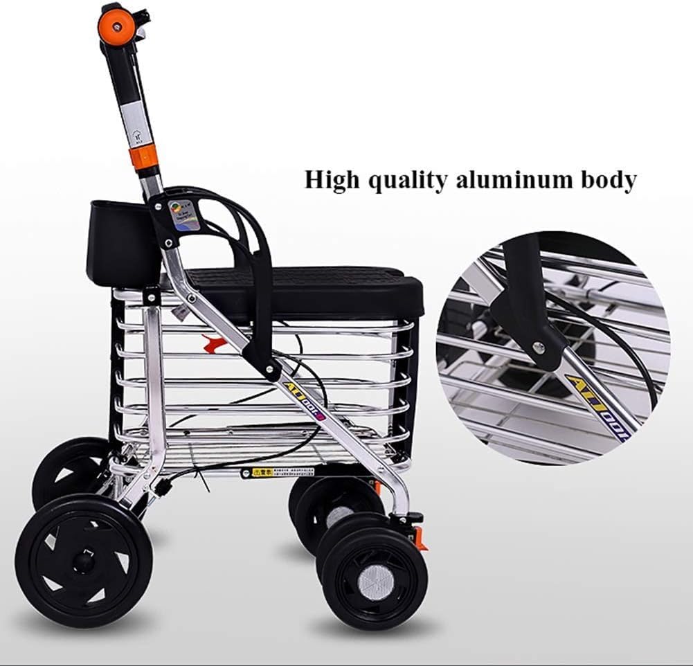 Rollator Walker – regulowana wysokość czterokołowy wózek ze stopu aluminium z konstrukcją składaną jednym przyciskiem dla seniorów i niepełnosprawnych.