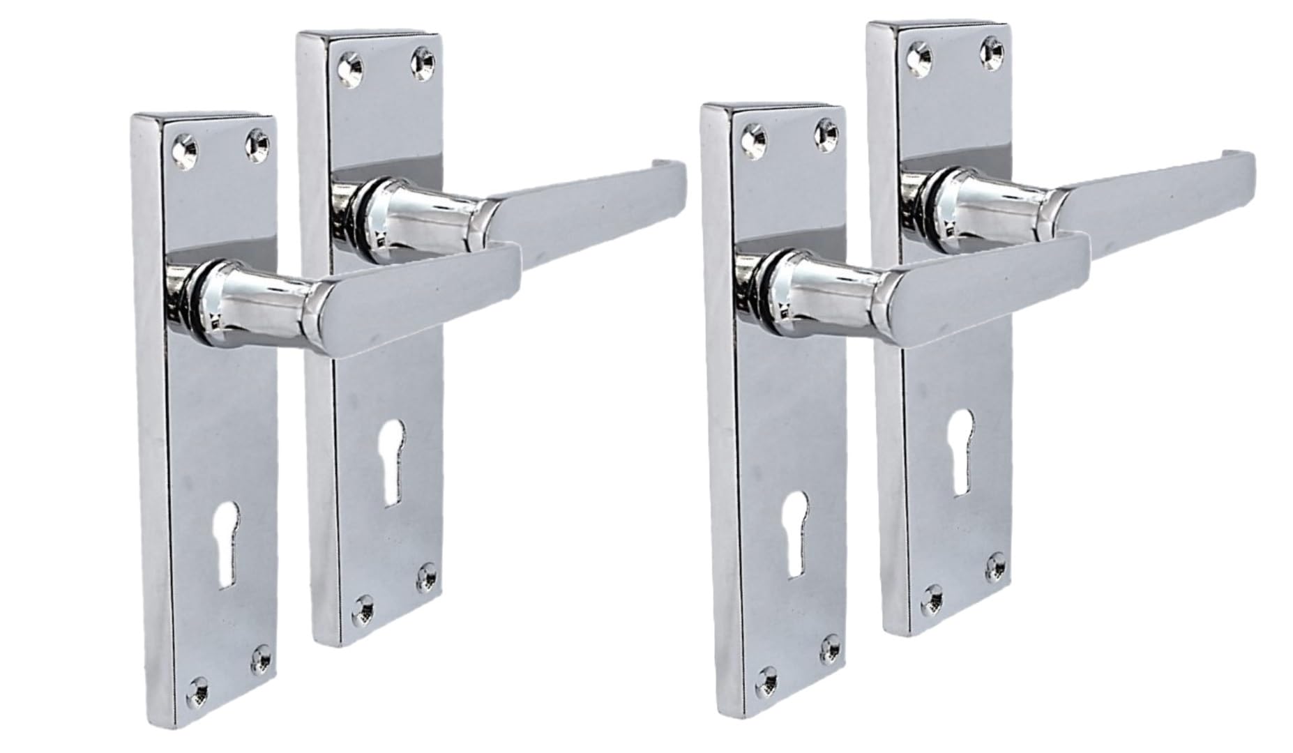 Epsom Door Handle Silver Victorian Lock Straight Polished Chrome Door Handles - Internal Latch Handle Sets,3 Lever Mortice Sash Lock, Internal Door Handles For Internal Doors (2 Pair Of Handles)