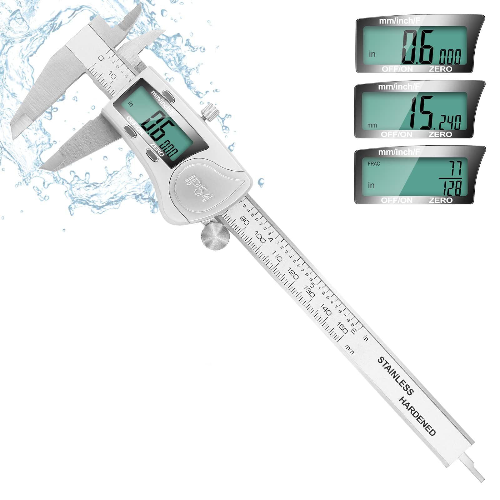 X spring Digital Caliper, IP54 Waterproof Electronic Micrometer Caliper, Digital Caliper Measuring Tool, Stainless Steel Vernier Caliper with LCD Screen, Inch Metric Fraction Conversion for Household