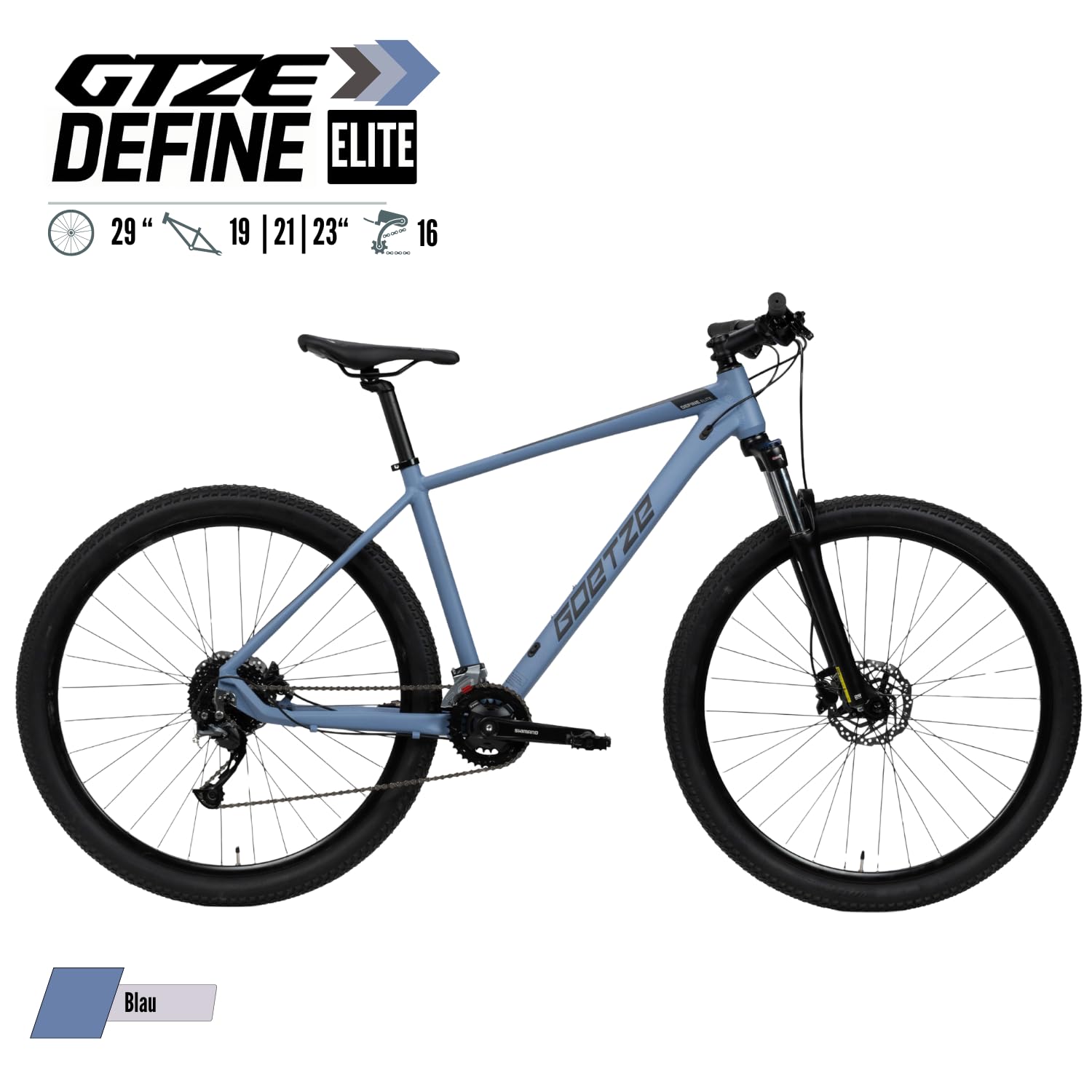 Goetze Define Elite 29 Zoll Mountainbike | Aluminiumrahmen 17/19 / 21 Zoll | Federgabel mit Lockout | 18-Gang Shimano Altus Schaltung | Hydraulische Shimano MT200 Scheibenbremsen | Hardtail MTB