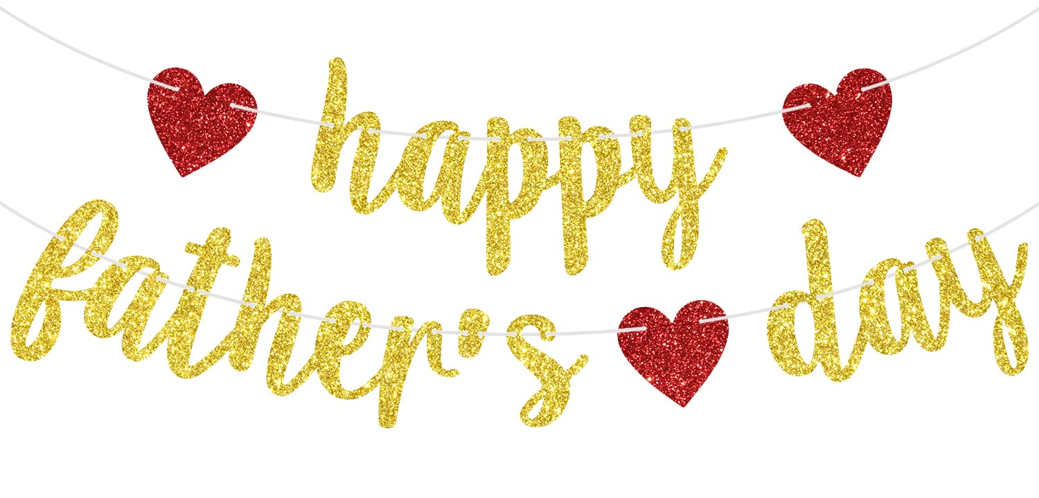 Happy Father's Day Banner, Feliz Dia Papa, We Love Dad, Feliz Cumpleanos Papa, Happy Fathers Day/Birthday Party Decorations Gold Glitter