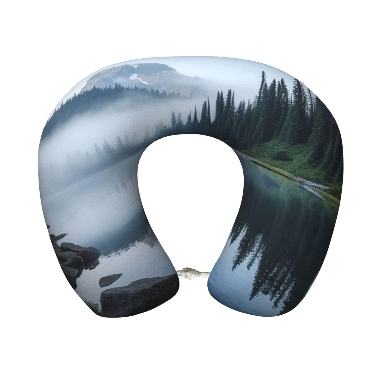 peiyeety Foggy Lake by Mount Rainier Travel Pillow Memory Foam - Comfortable U Shape Neck Pillows for Sleeping, Neck and Head Support Portable Airplane Pillow Adjustable Flight Pillow, Washable Cover