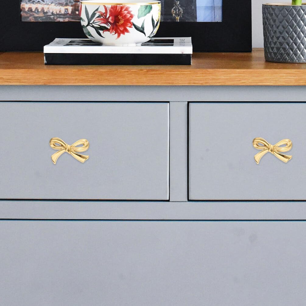 DOITOOL Brass Bow Shape Cabinets Knobs Gold Drawer Pulls Decorative Bow Knobs Cupboard Pull Handles for Home Kitchen Cabinet Hardware Cupboard Dresser Wardrobe and Drawer Pulls - 6 Pack