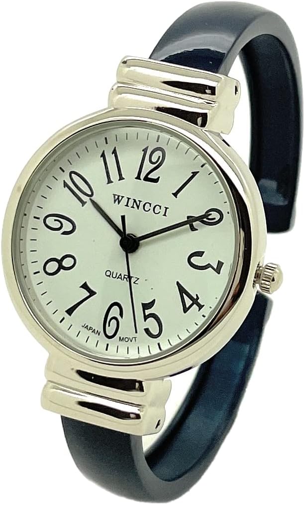 Ladies Metal Bangle Cuff Watch Round Case White Dial Wincci